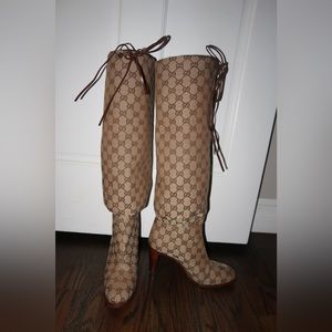 GUCCI Lisa Knee High Boots GG Canvas size 38